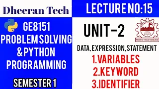 GE8151 PROBLEM SOLVING AND PYTHON PROGRAMMING PSPP Manojkumar Lectures variable keyword identifier