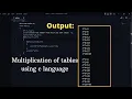 C Program to Generate Multiplication Tables C Programming Learn Code