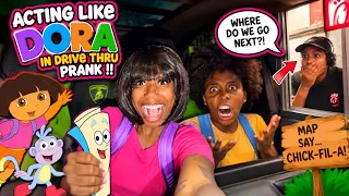 ACTING LIKE DORA IN DRIVE THRU PRANK 🤯!!! * HILARIOUS *
