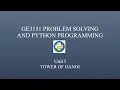 GE3151 Problem Solving and Python Programming Unit-I Tower of Hanoi