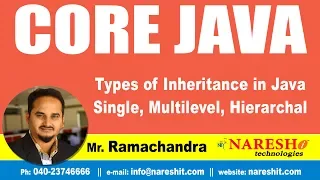Core Java Tutorial Types of Inheritance in Java Single Multilevel Hierarchal Mr Ramachandra