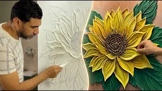 Stunning 3D Textured Sunflower Painting (Step by Step) 🌻🤩