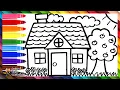 How To Draw A House Drawing And Coloring A House With A Garden Drawings For Kids
