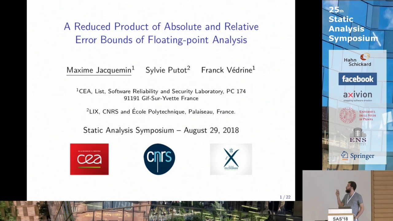 SAS2018 - A Reduced Product of Error Bounds of Floating-point Analysis (by Maxime Jacquemin)