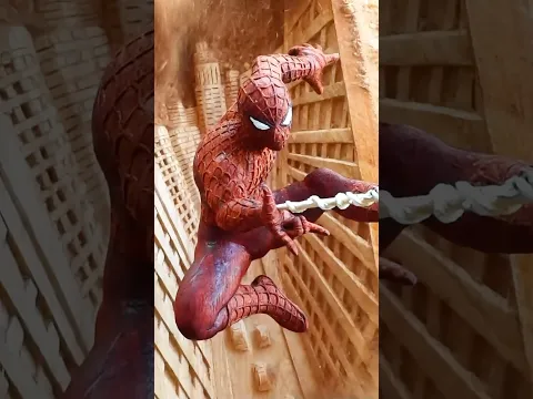 How i carved Spiderman from a red wood #spiderman #woodcarving #spidermanart