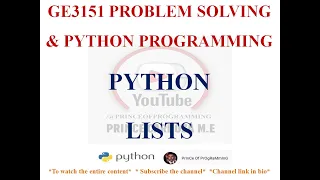 PYTHON LISTS LIST SLICES LIST MUTABILITY GE3151 PROBLEM SOLVING AND PYTHON PROGRAMMING NOTES