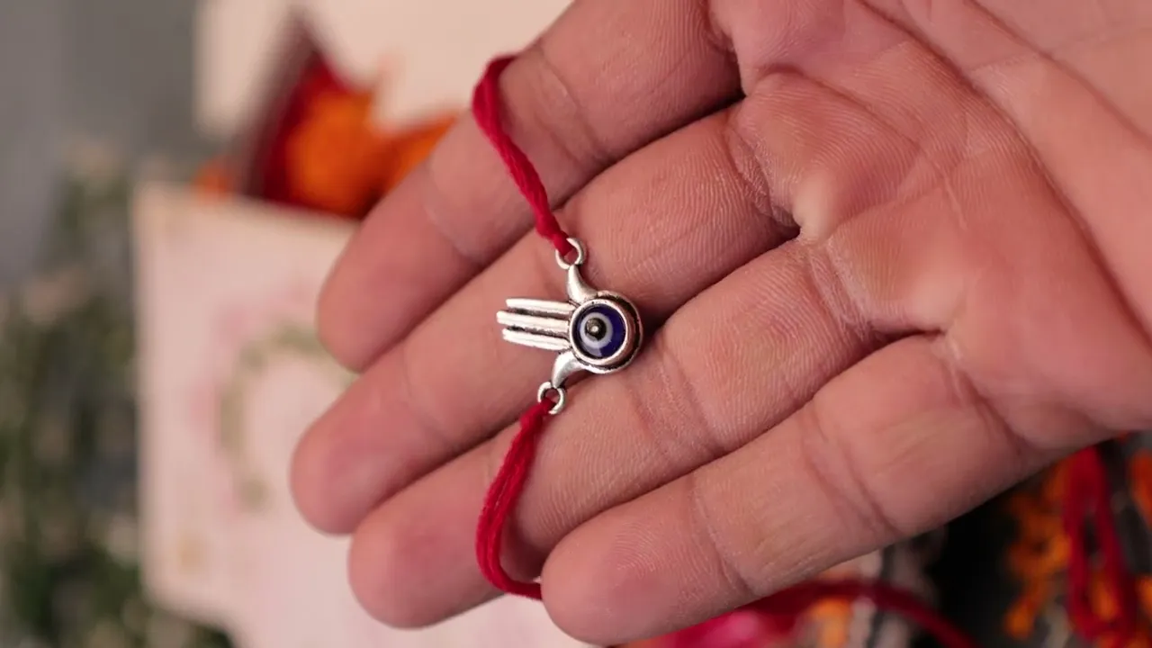 925 Pure Silver Hamsa Rakhi for Evil Eye Protection