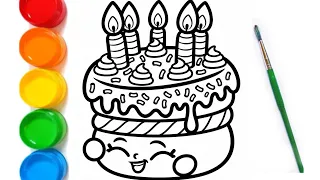 π Birthday Cake Coloring for Kids | Easy Cake Drawing ππ₯° | Kids Coloring