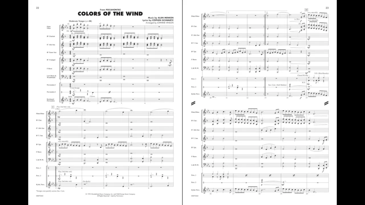 Colors of the Wind arranged by Johnnie Vinson (from Essential Elements Disney Favorites for Band) Colors of the Wind arranged by Johnnie Vinson (from Essential Elements Disney Favorites for Band)