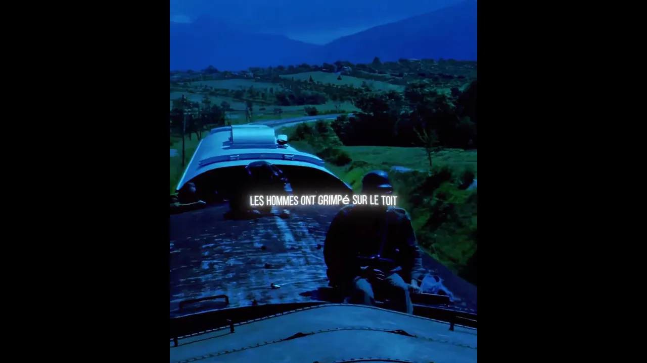 Hanging on under a train speeding at full throttle while soldiers patrol above! poster