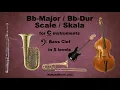 Bb-major Bb-Dur scales Bass Clef for C-instruments in 5 levels