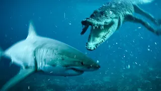 this crocodile has to live with sharks