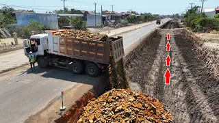 Processing Filling Foundation Making For The Road, Technique Skill Driver​ Bulldozer, Dump truck