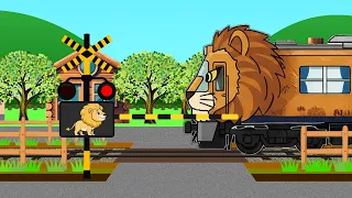 動物電車が踏切を通り過ぎるアニメ | Animal train passes a railroad crossing for Kids