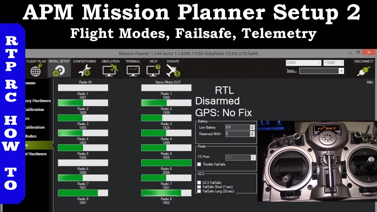 Ardupilot Flight Modes, Failsafe, Telemetry Radio Setup APM mission Planner - XUAV Mini Talon Part 7