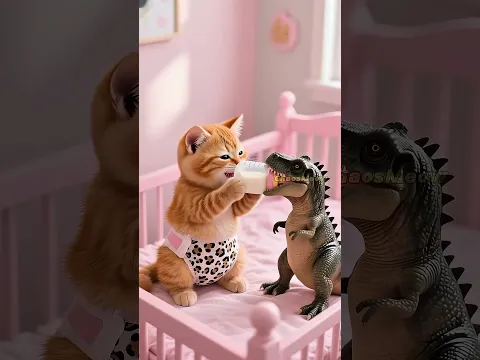 Kitten and dinosaur eating tomatoes caused a big mix-up.🍅🦖