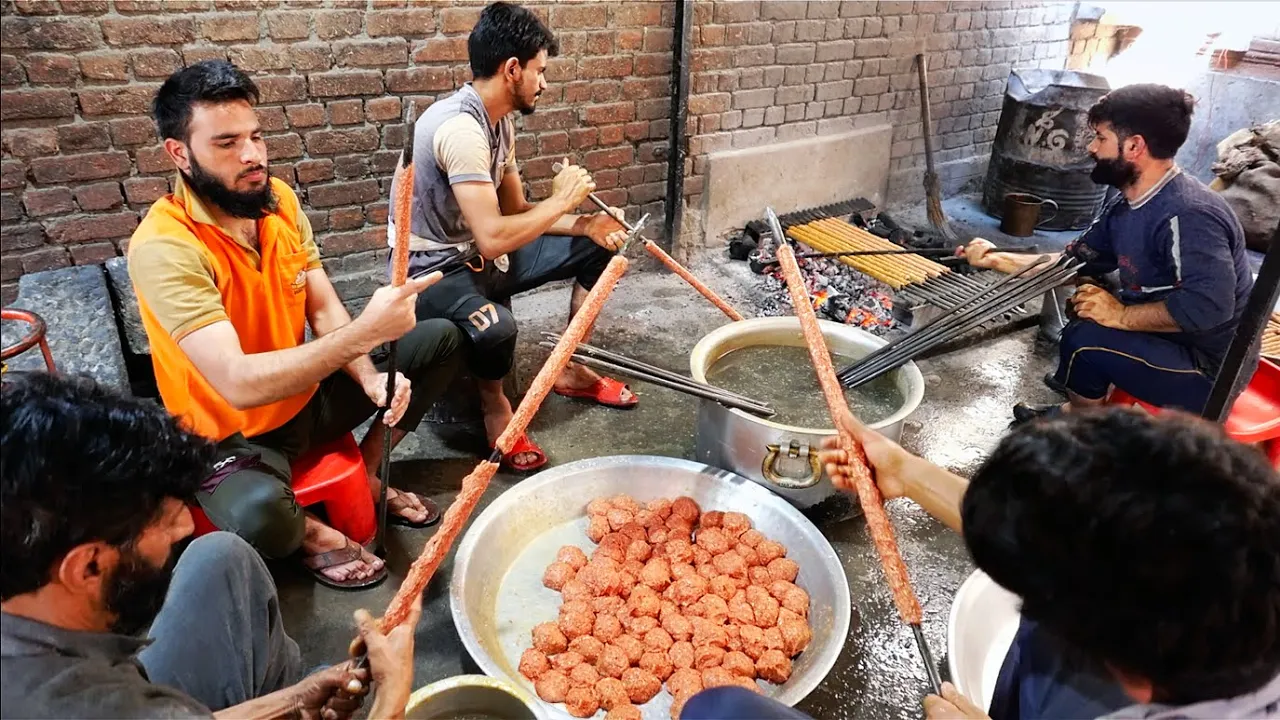 Indian Food - MUTTON KEBAB FACTORY Barbecue Seekh Kebabs Srinagar Kashmir India