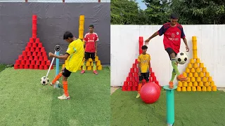Who will win gym ball vs football juggling & fottball spinning challenge ? compile