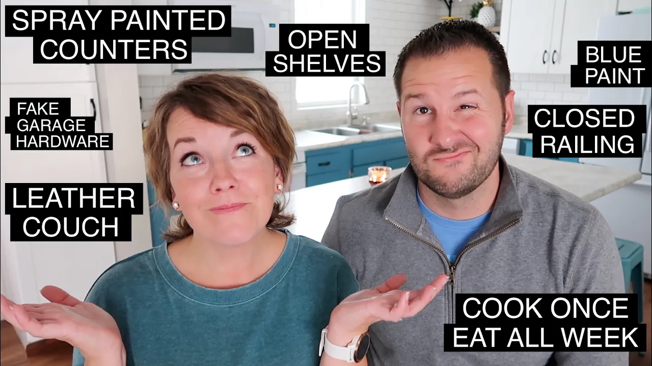 "Do you still like...the spray painted vanity? Fake garage hardware? Leather couch?" Follow up!
