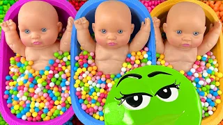 Full of 3 Rainbow BathTubs Candy with M&M's & Magic Slime Cutting Video