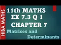11th maths chapter 7 exercise 7 3 question 1 matrices and determinants tn syllabus