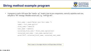 UWA CSSE Core Python Programming - Strings Methods and Formatting