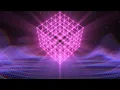 Retro Synthwave 3D Laser Wireframe Cube Rotating Over 80s Neon Grid 4K VJ Loop Motion Background