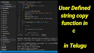 USER DEFINED STRING COPY FUNCTION IN C LANGUAGE Mystrcpy EXPLAINED IN TELUGU