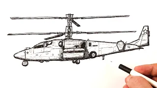 How to draw a Military Helicopter KA-52 Alligator