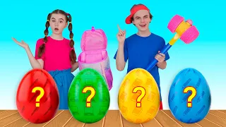 Back to School Surprise Eggs 🎒 Pack My Backpack Song | Nick and Poli