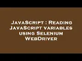 JavaScript Reading JavaScript variables using Selenium WebDriver