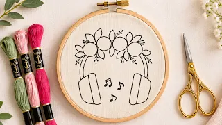 5 minutes embroidery! 3D Rose Headphones Hand Embroidery Tutorial | Free Embroidery Pattern Inside 