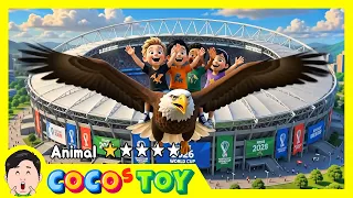 En Dubbing｜Animals quizzies with an eagle, world cup special!⭐ㅣanimals quiz for kids ㅣCoCosToy