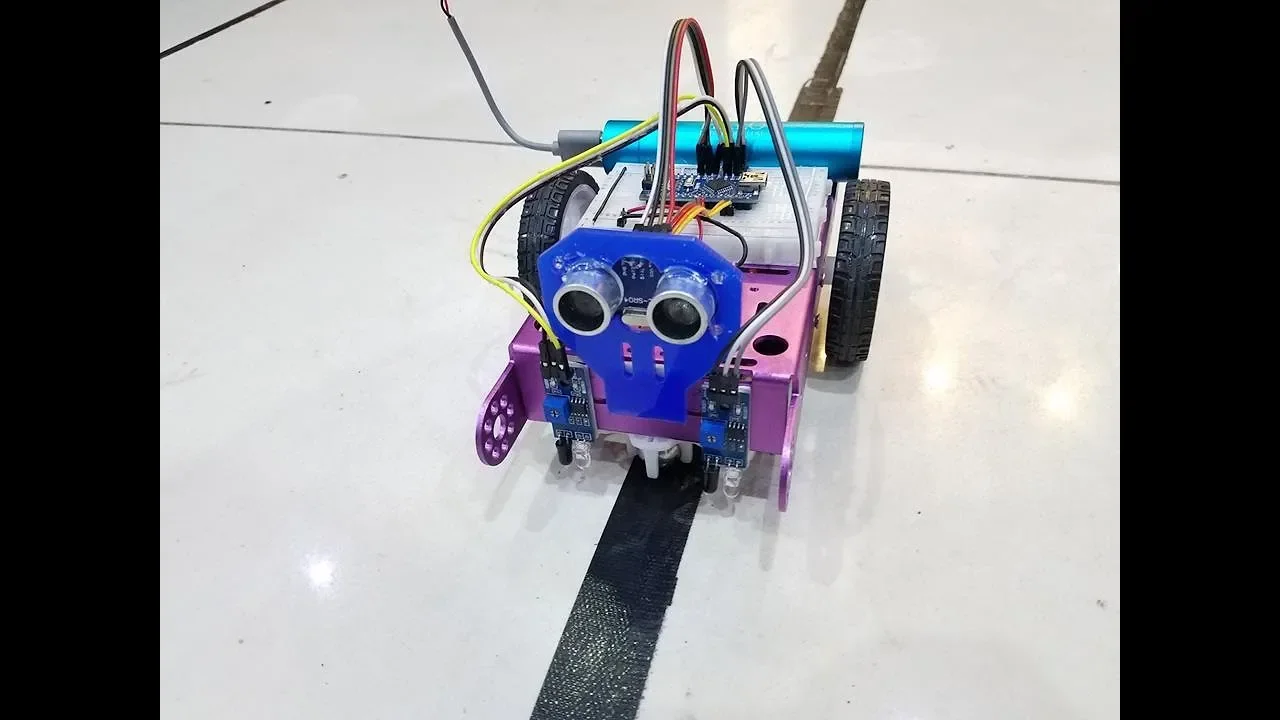 Line Follower And Obstacle Avoiding Robot using Arduino, IR Sensor and Ultrasonic Sensor