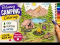 Peaceful Camping by the Mountain Lake Relaxing Coloring Page