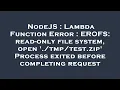 NodeJS Lambda Function Error EROFS read-only file system open zip Process exited