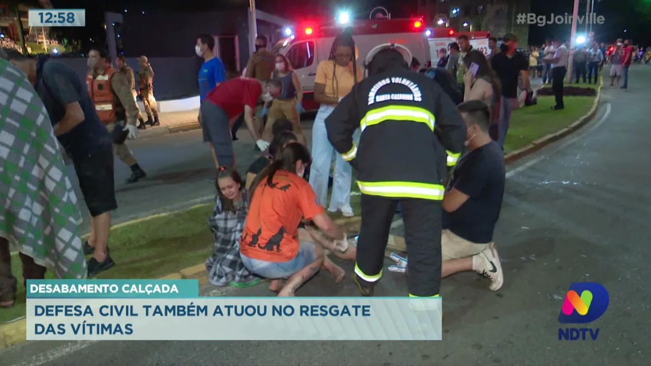 Desabamento de calçada: Defesa civil também atuou no resgate das vítimas