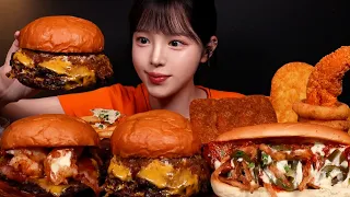 SUB)꾸덕폭발! 패티x3 트리플 치즈버거 먹방🍔베이컨새우버거 칠리스치즈스틱에 핫도그까지 햄버거 꿀조합 Triple Cheeseburger Mukbang Asmr