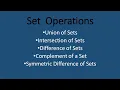 Set Operations - Union Intersection Difference Complement Symmetric Difference
