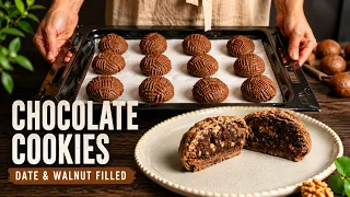 Soft Chocolate Date-Filled Cookies with Walnuts | Easy Homemade Recipe