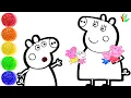 How to draw Peppa Pig Family Drawing and Coloring Page for kids - Bee Art TV