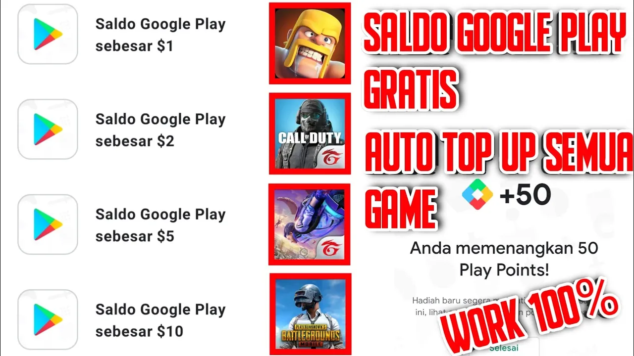 SALDO GOOGLE PLAY GRATIS!! LANGSUNG TOP UP GAME WORK 100%