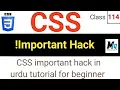 CSS Important Hack in urdu Hindi tutorial for beginner