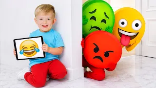 Adam và mẹ đuổi bắt emoji tinh nghịch! Trẻ em học về cảm xúc và màu sắc