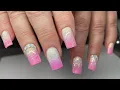 White Pink Ombre Nails With Iridescent Glitter
