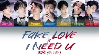 Download BTS (방탄소년단) - 'Fake Love X I Need U MASHUP (Ft. DNA )' (Color Coded Han|Rom|Eng lyrics) MP3