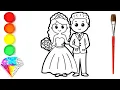 Wedding Bride and Groom Coloring Page Coloring Book - Diamond Painting for kids