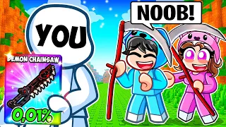 YOU Pretended to be a NOOB then used 0.1% CHAINSAW +1 Cut Grass Adventure!