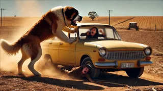 ام وابنها تعطلت بهم السيارة في مزرعه مهجوره بها كلب سانت برنارد مسعور 