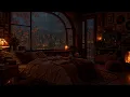 (NO MID - ROLL ADS)🍂A Fireside Haven in the Autumn Woods | Gentle Rain, Crackling Fireplace Ambience
